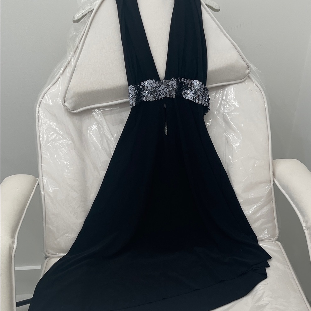 Elegant Black Evening Dress with Silver Accents